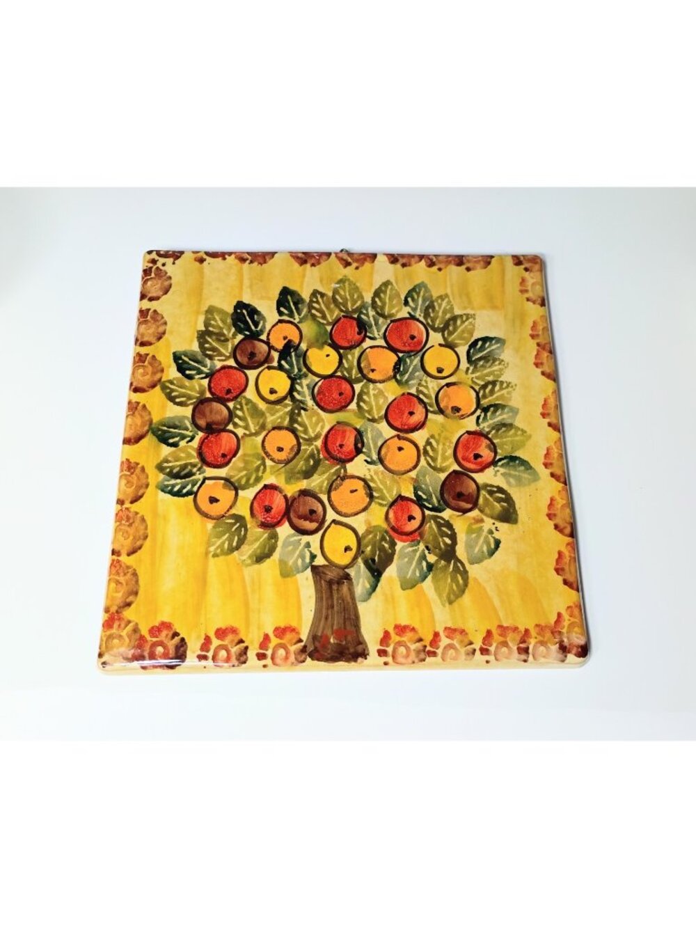 ARS Italica Handpainted Fruit Tree Ceramic Tile Folk Art Vintage 8 x 8